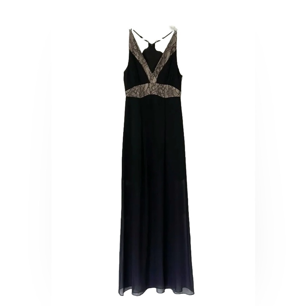 BCBGENERATION dress size 4 black tan lace panels long maxi party cocktail - Picture 2 of 14